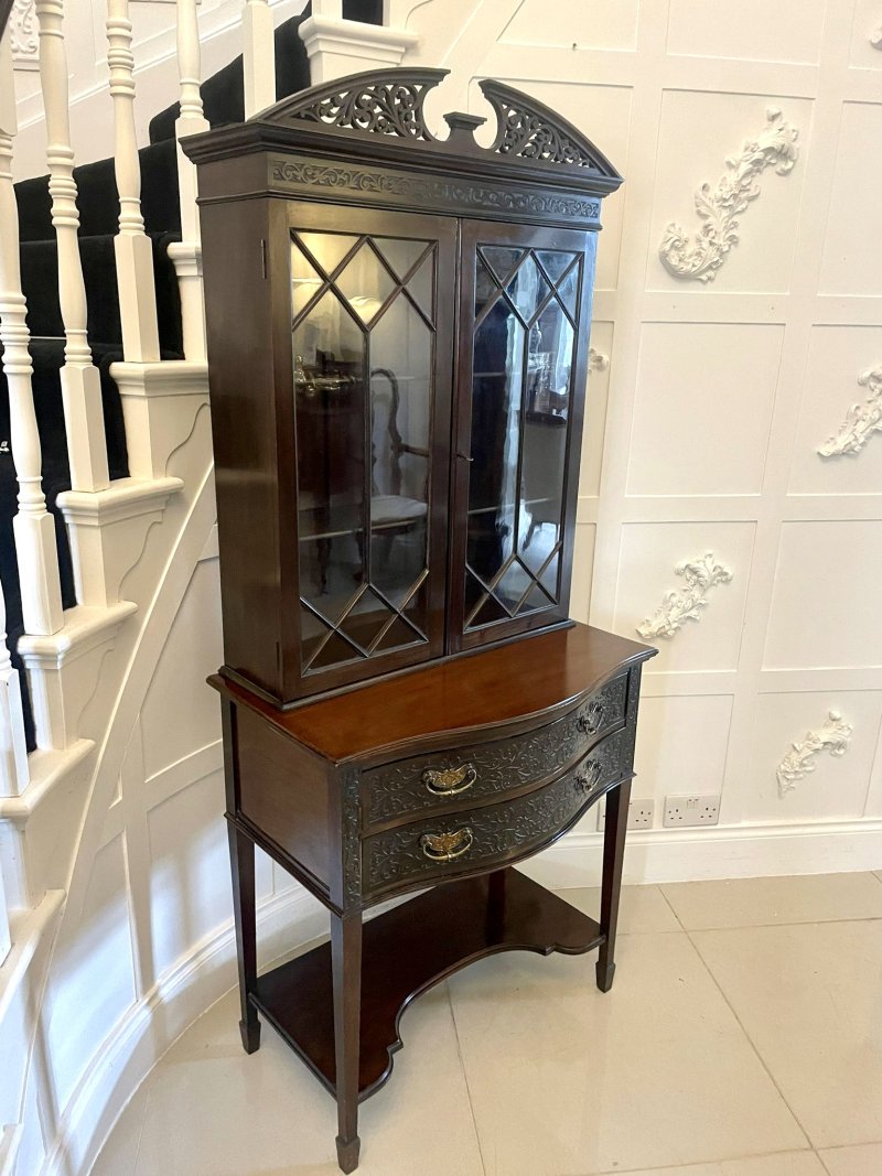 Antique Victorian Quality Carved Mahogany Display Cabinet - Image 4